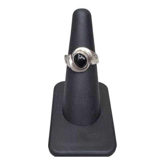 Vintage Modernist Chunky Sterling Silver Black Onyx Geometric Design Ring Sz 5.5 - Picture 2 of 11